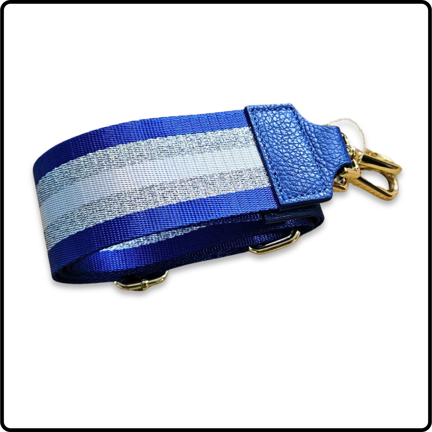 Canvas Bag Strap - BS002-METALLIC STRIPES SILVER-ROYAL BLUE