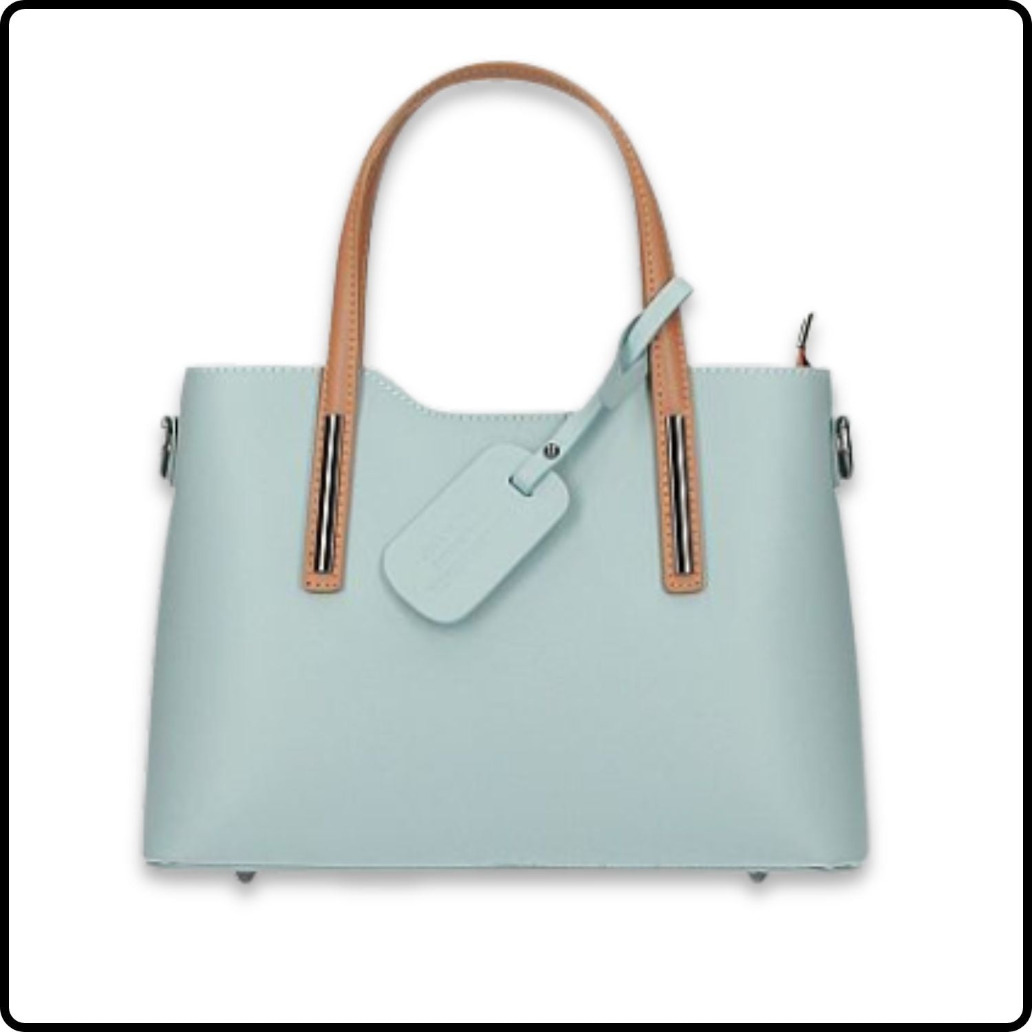 Soft Leather Double Compartment Handbag - M9018/CEC-LIGHT BLUE/COGNAC