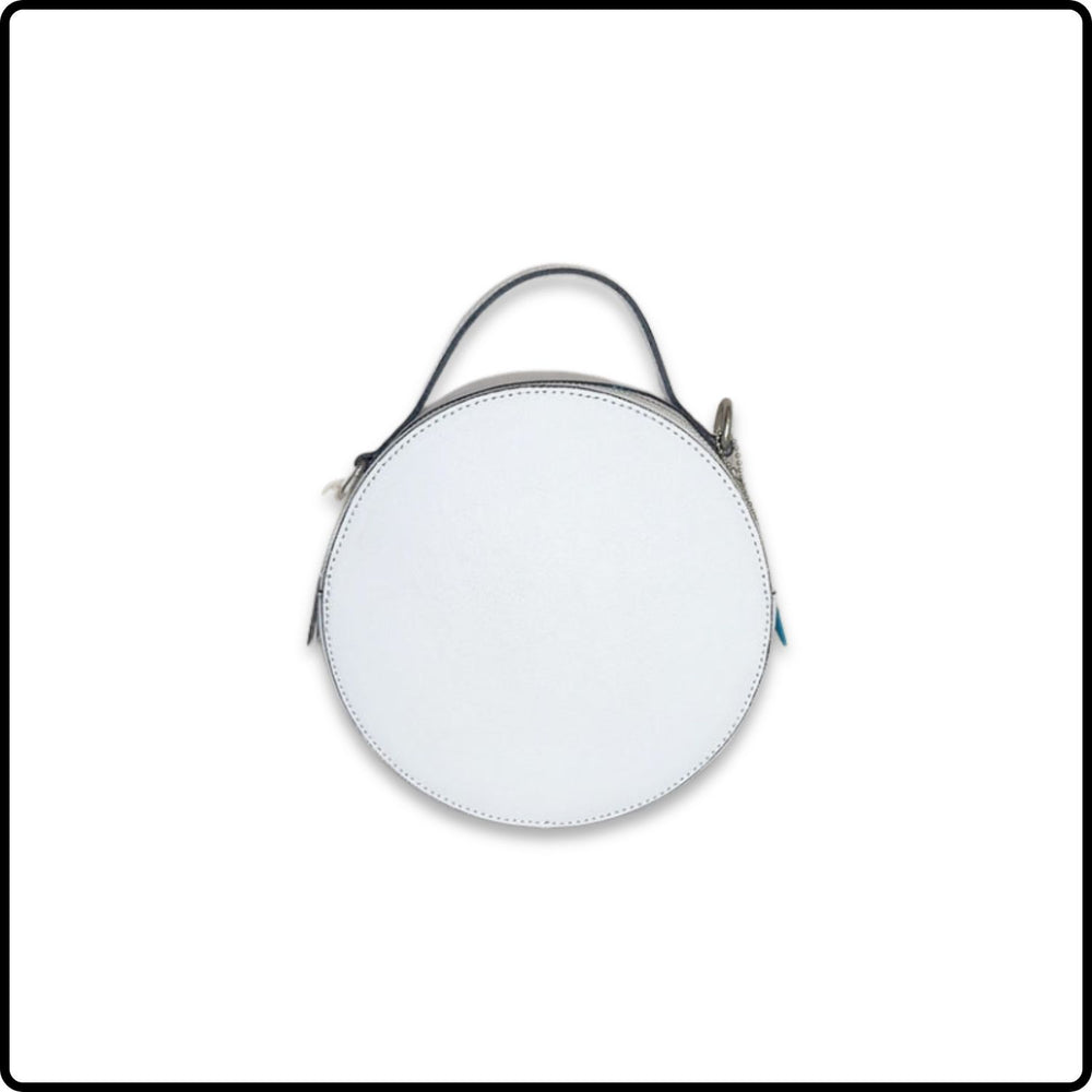 Round Leather Grab Bag With Double Zip - VPQ17-WHITE