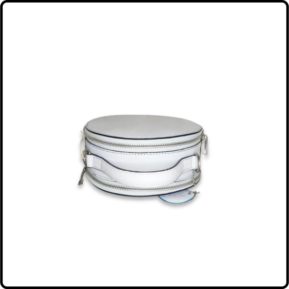Round Leather Grab Bag With Double Zip - VPQ17-WHITE