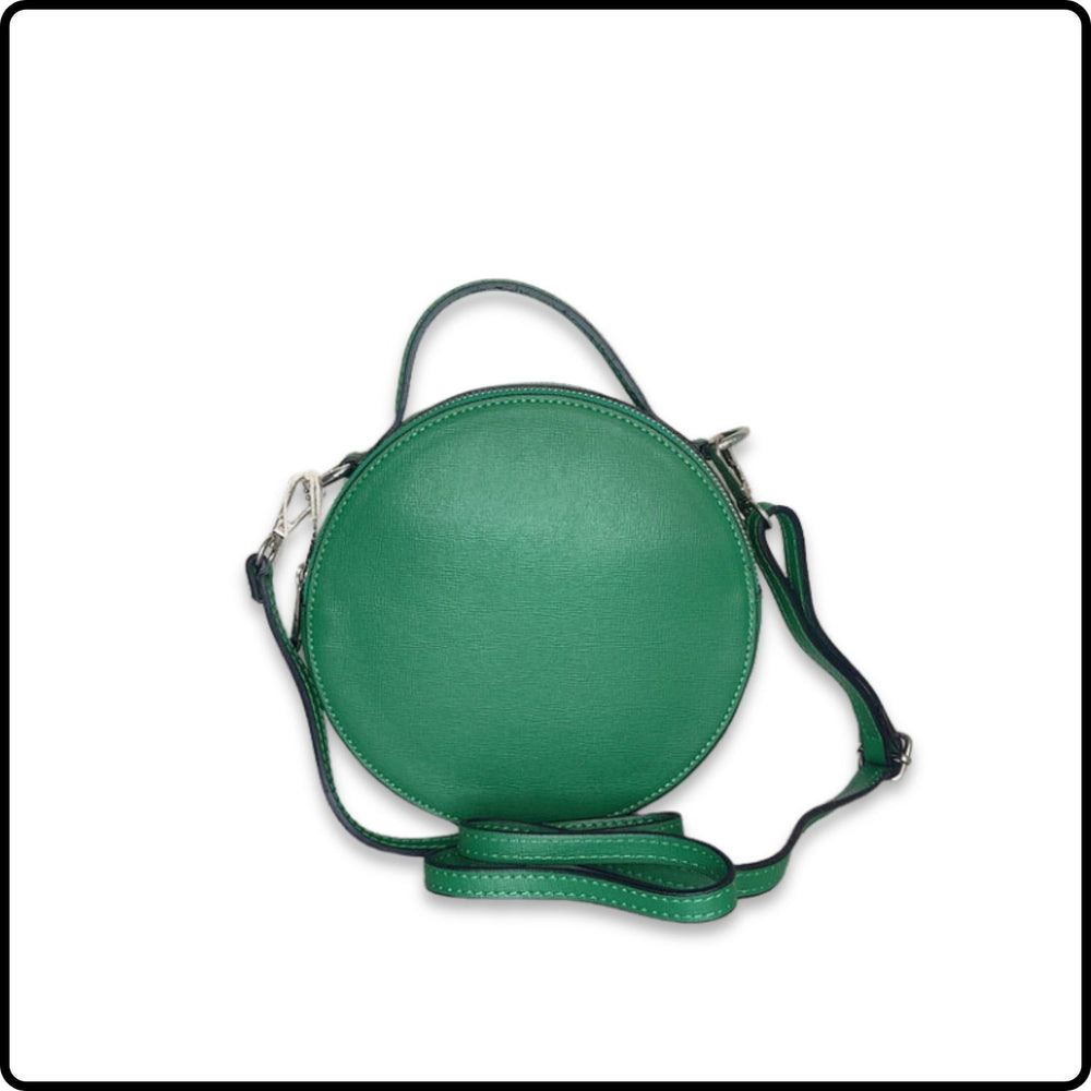 Round Leather Grab Bag With Double Zip - VPQ17-GREEN