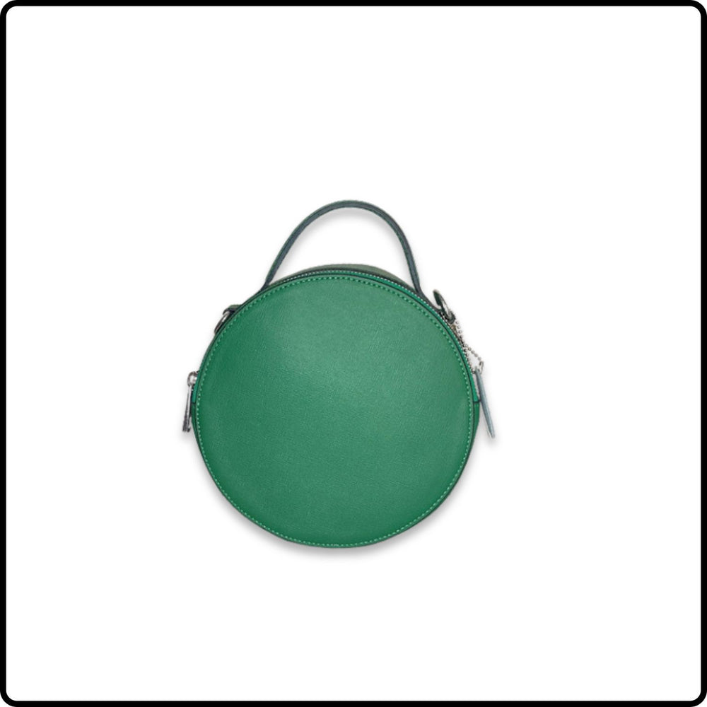 Round Leather Grab Bag With Double Zip - VPQ17-GREEN