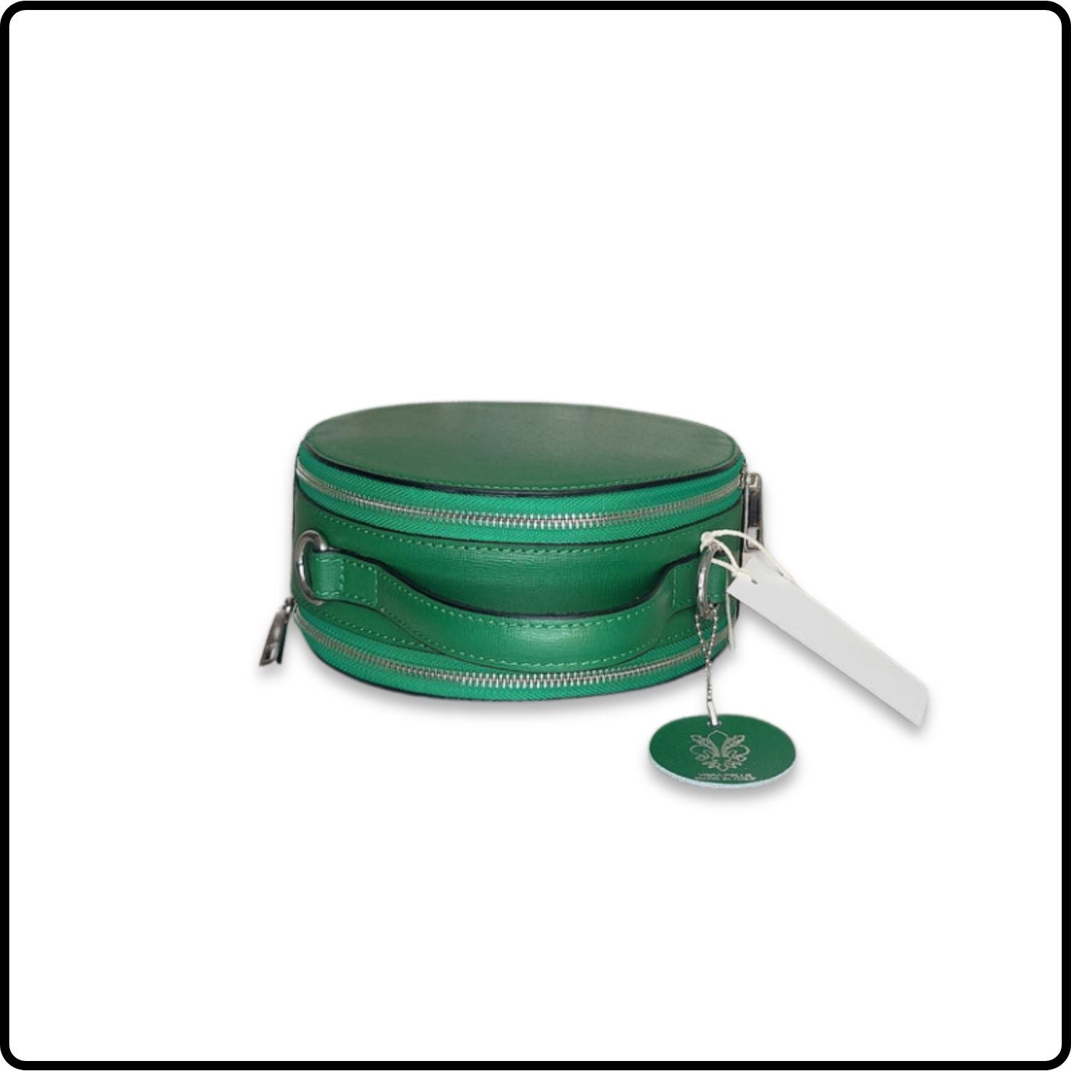 Round Leather Grab Bag With Double Zip - VPQ17-GREEN