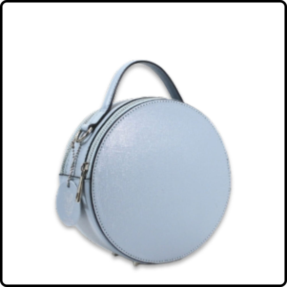 Round Leather Grab Bag With Double Zip - VPQ17-LIGHT BLUE
