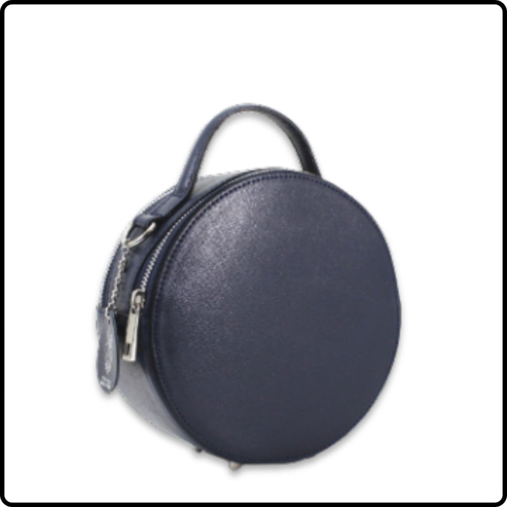 Round Leather Grab Bag With Double Zip - VPQ17-NAVY
