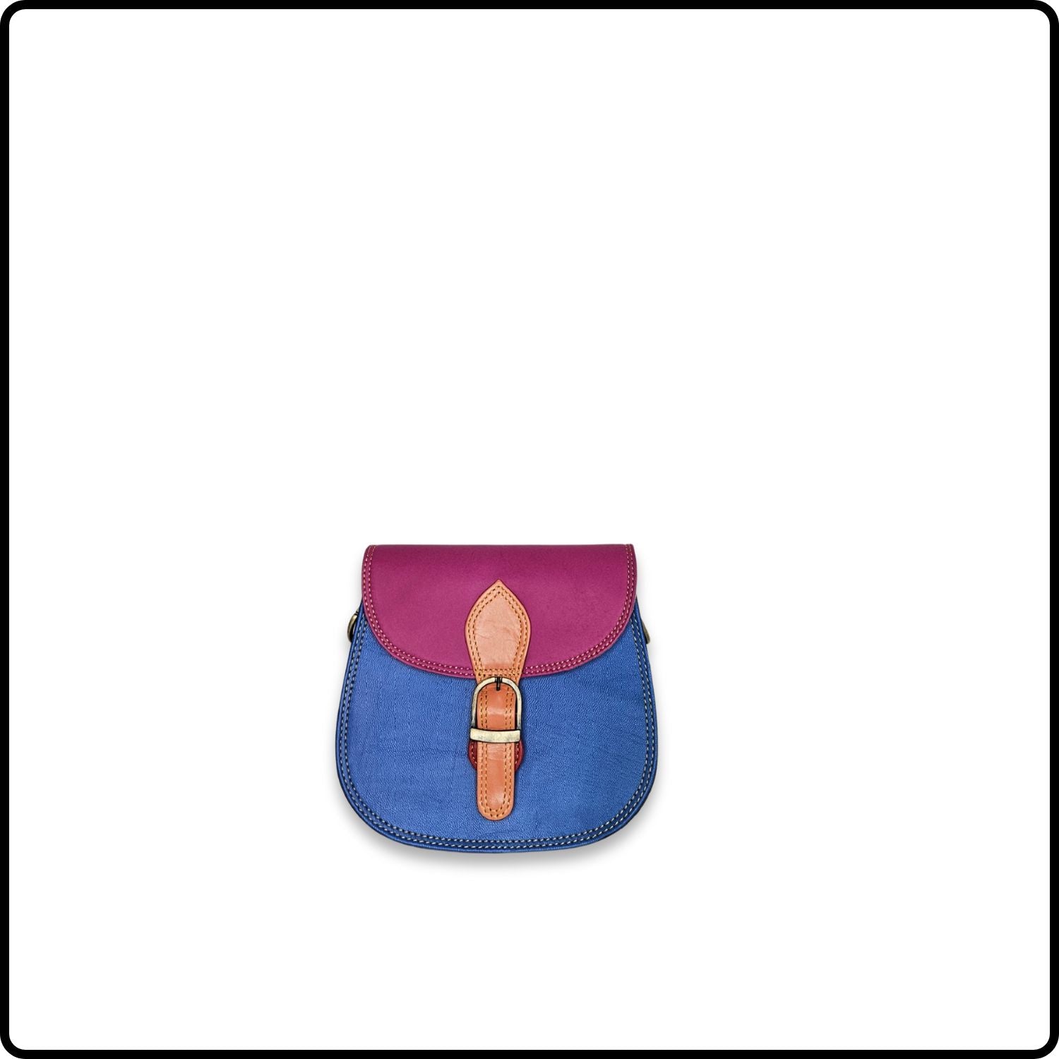 Handmade Recycled Leather Multicoloured Crossbody Saddle Bag-VSR-BLUE