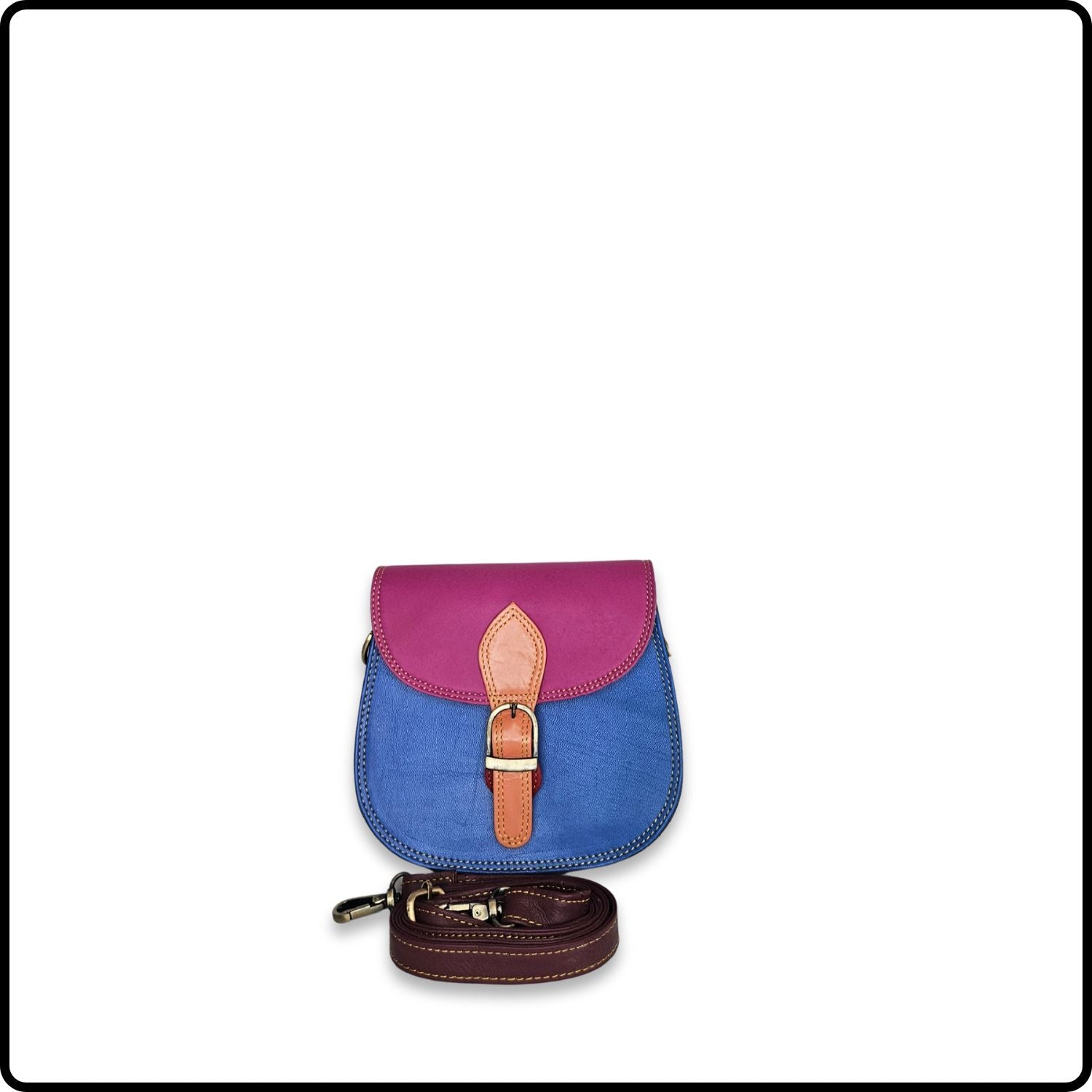 Handmade Recycled Leather Multicoloured Crossbody Saddle Bag-VSR-BLUE