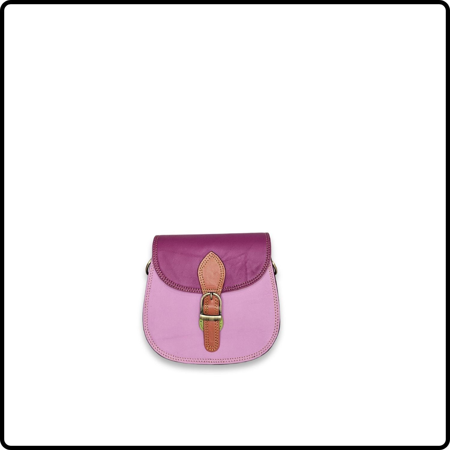 Handmade Recycled Leather Multicoloured Crossbody Saddle Bag-VSR-PINK