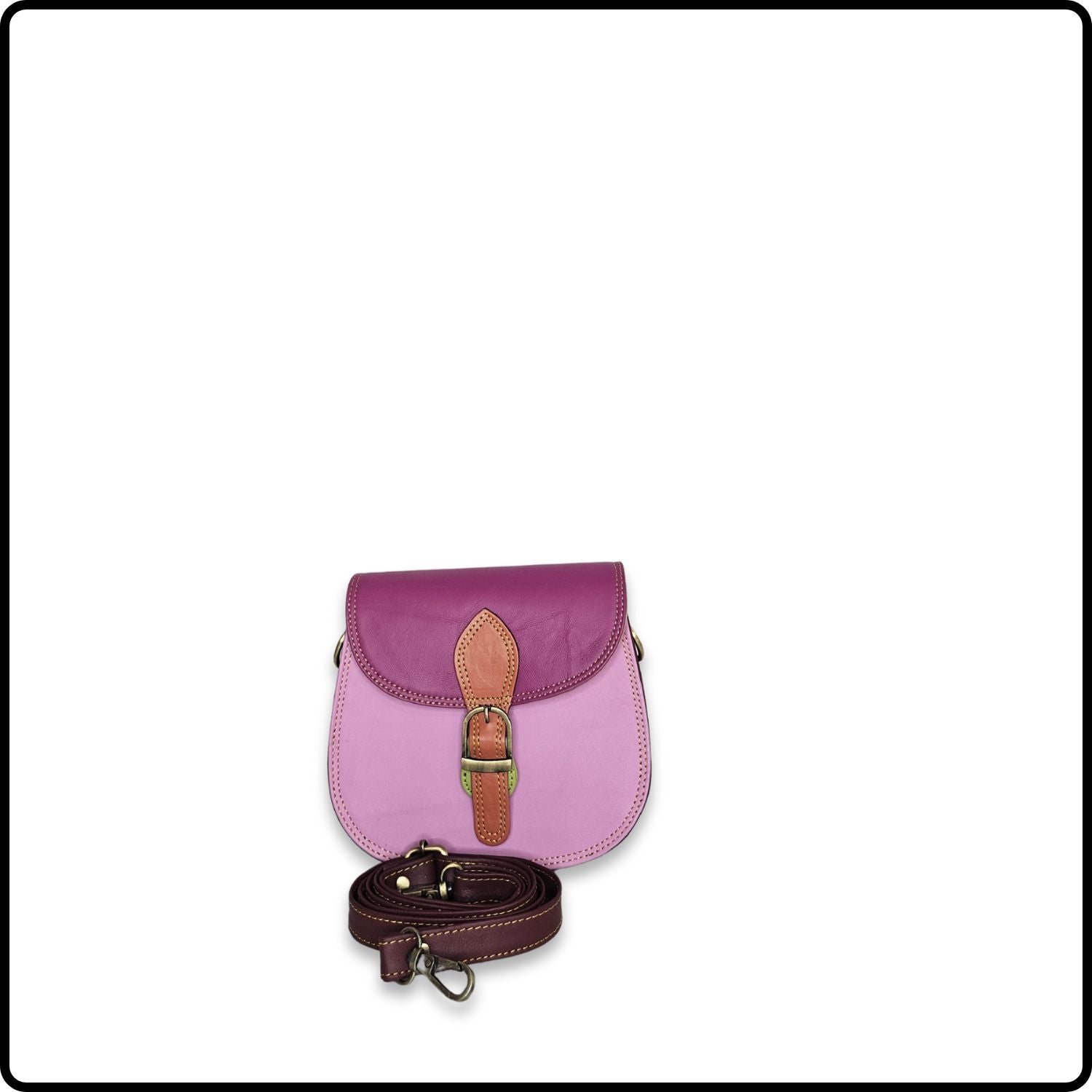 Handmade Recycled Leather Multicoloured Crossbody Saddle Bag-VSR-PINK