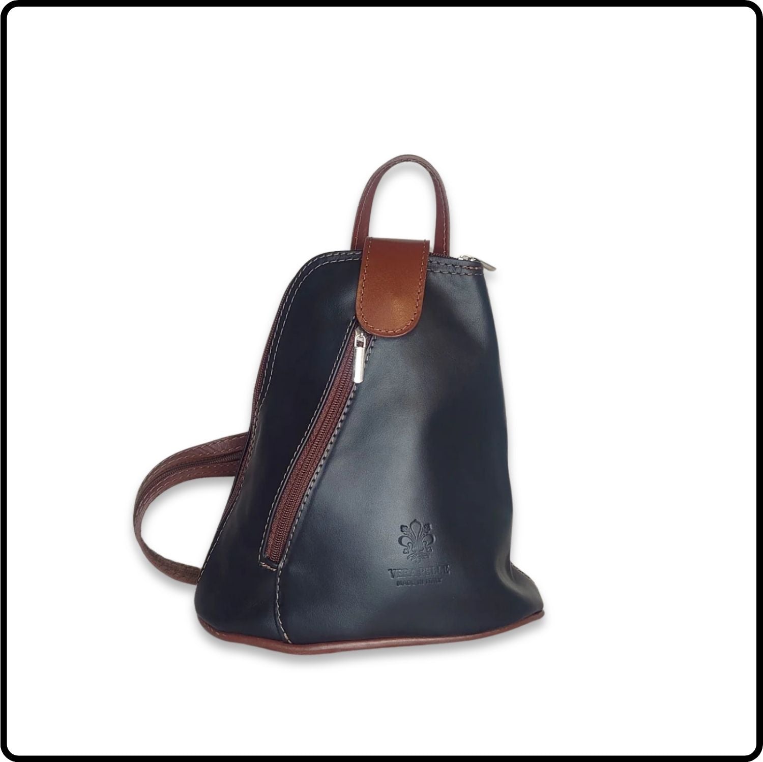 Small Soft Leather Backpack - VPB14-NAVY/BROWN