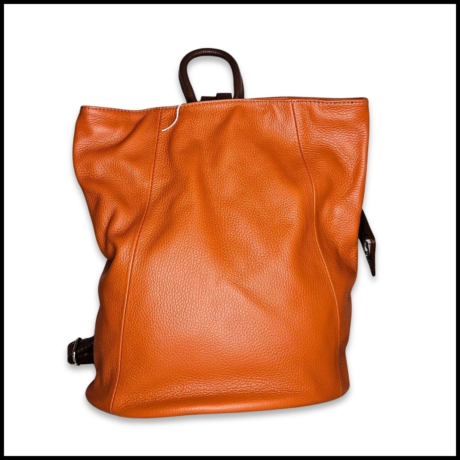 Large Pebbled Leather Lock Closure Backpack - VPR248-ORANGE/TAN