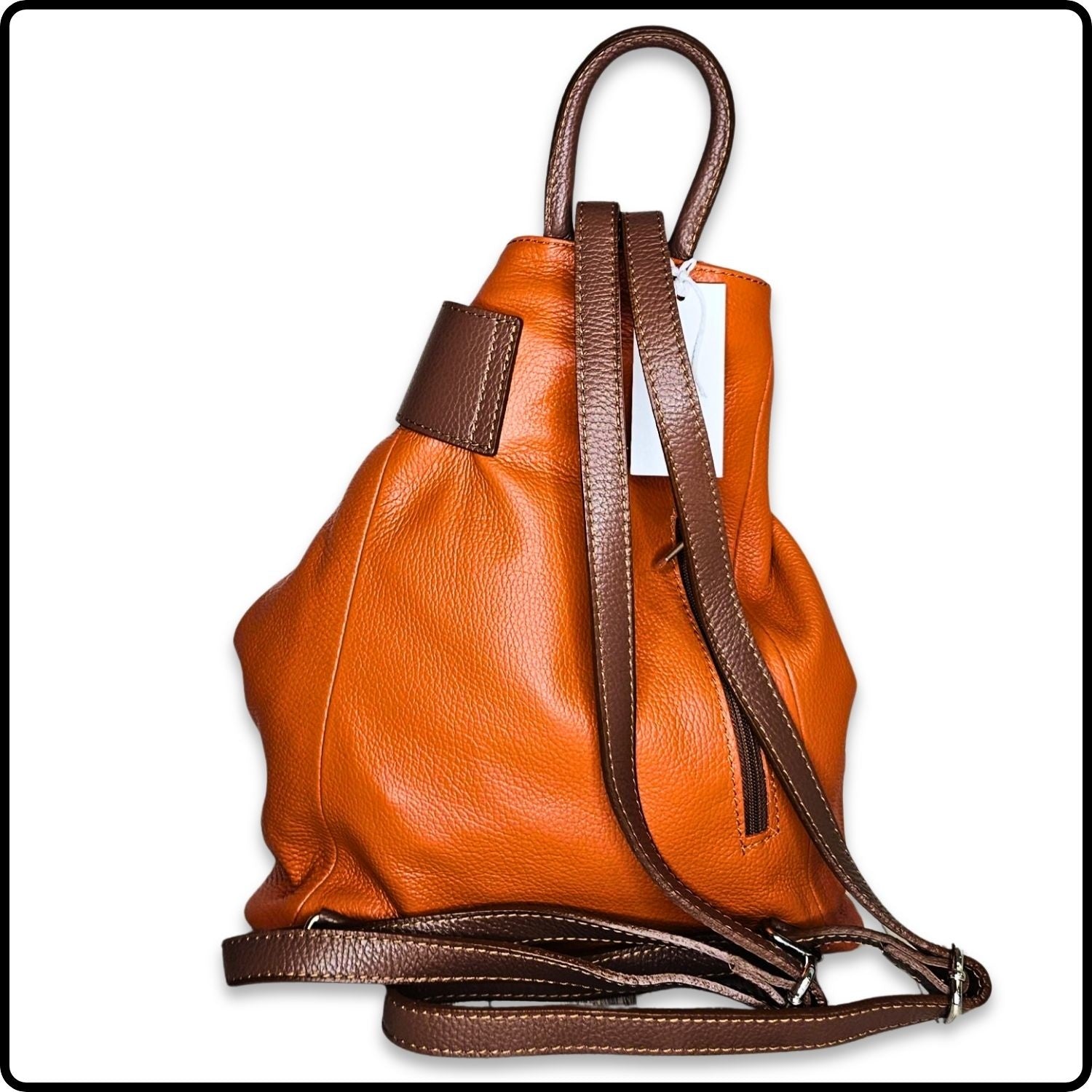 Large Pebbled Leather Lock Closure Backpack - VPR248-ORANGE/TAN