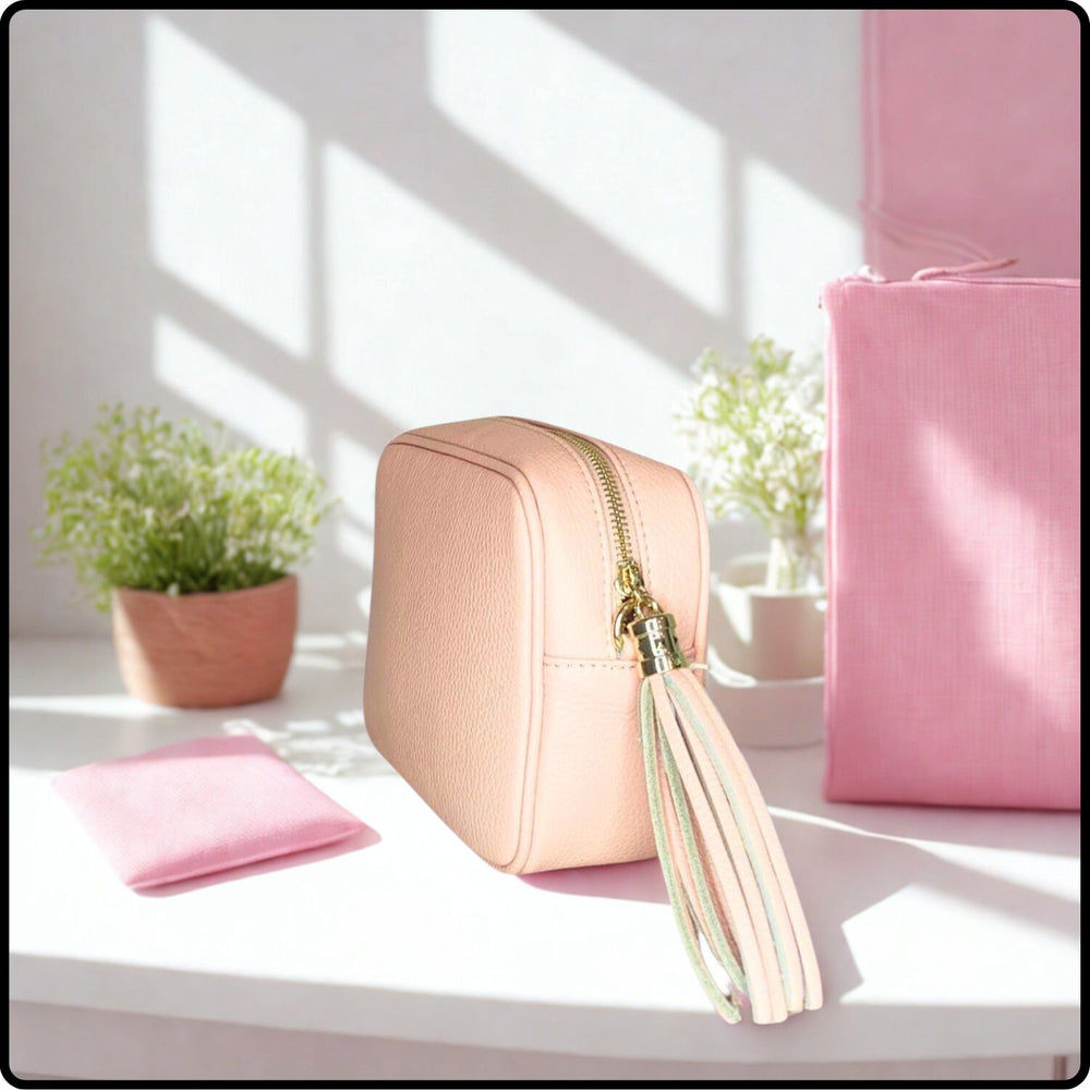 Leather Cross Body Bag Tassel- PS233-BABY PINK
