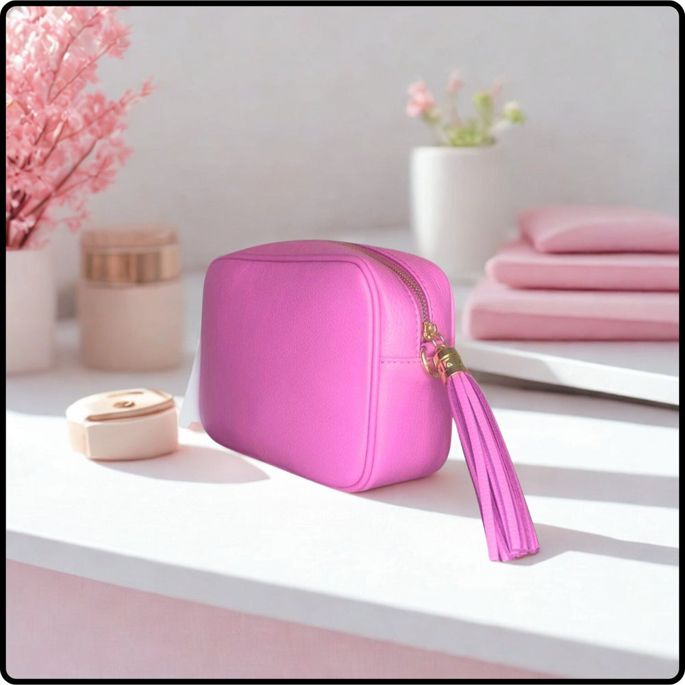 Leather Cross Body Bag Tassel- PS233-CANDY PINK
