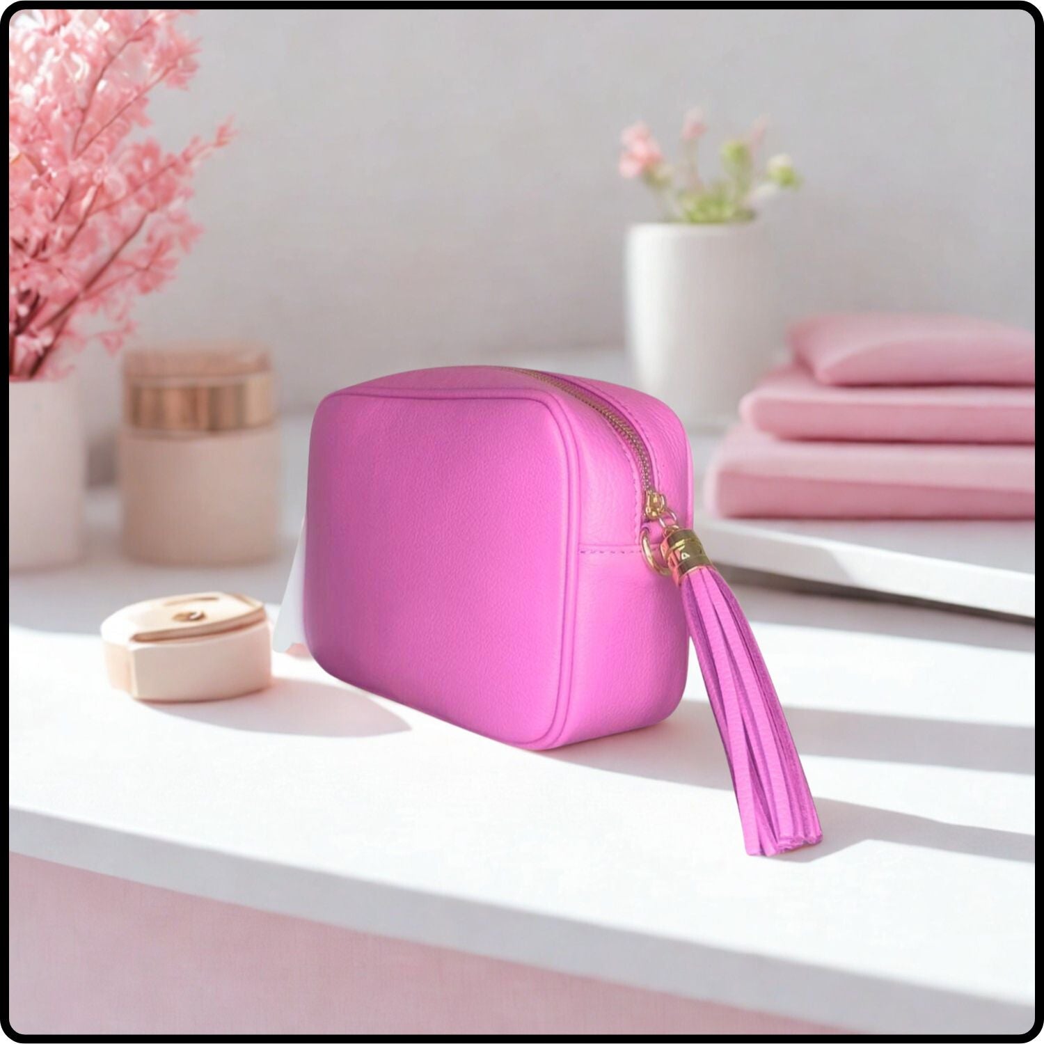Leather Cross Body Bag Tassel- PS233-CANDY PINK