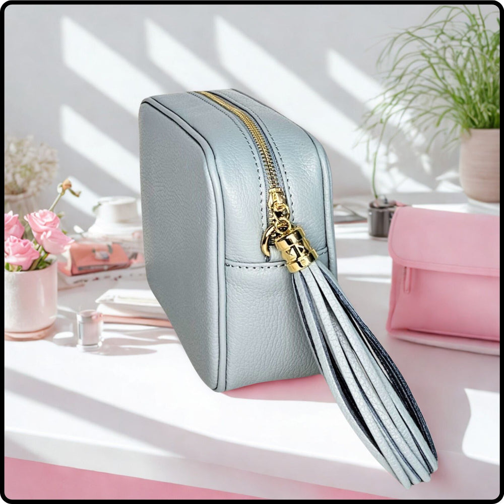 Leather Cross Body Bag Tassel- PS233-DUCK EGG BLUE