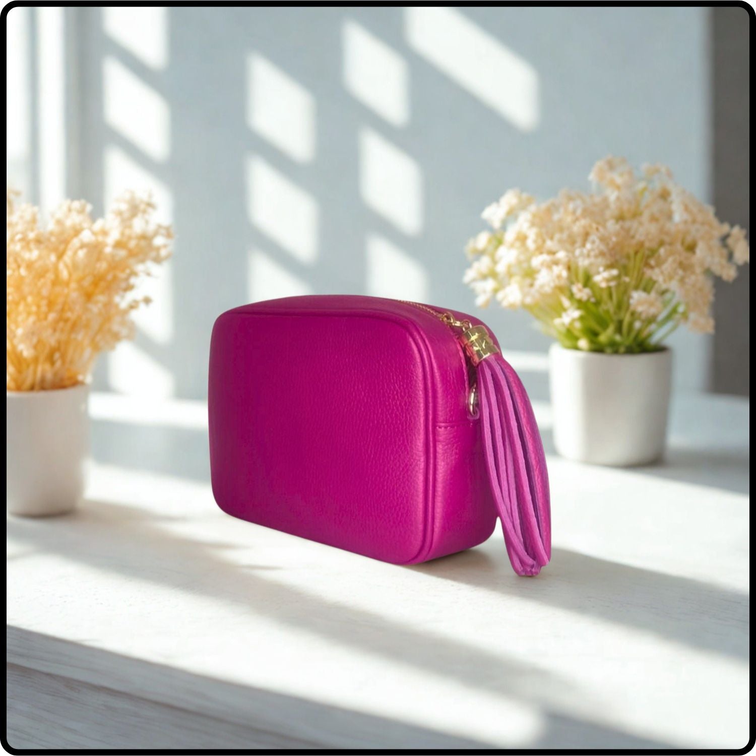 Leather Cross Body Bag Tassel- PS233-FUCHSIA