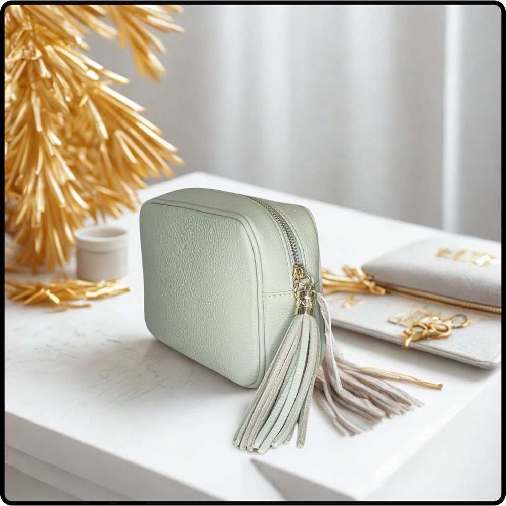 Leather Cross Body Bag Tassel- PS233-GLASS BLUE