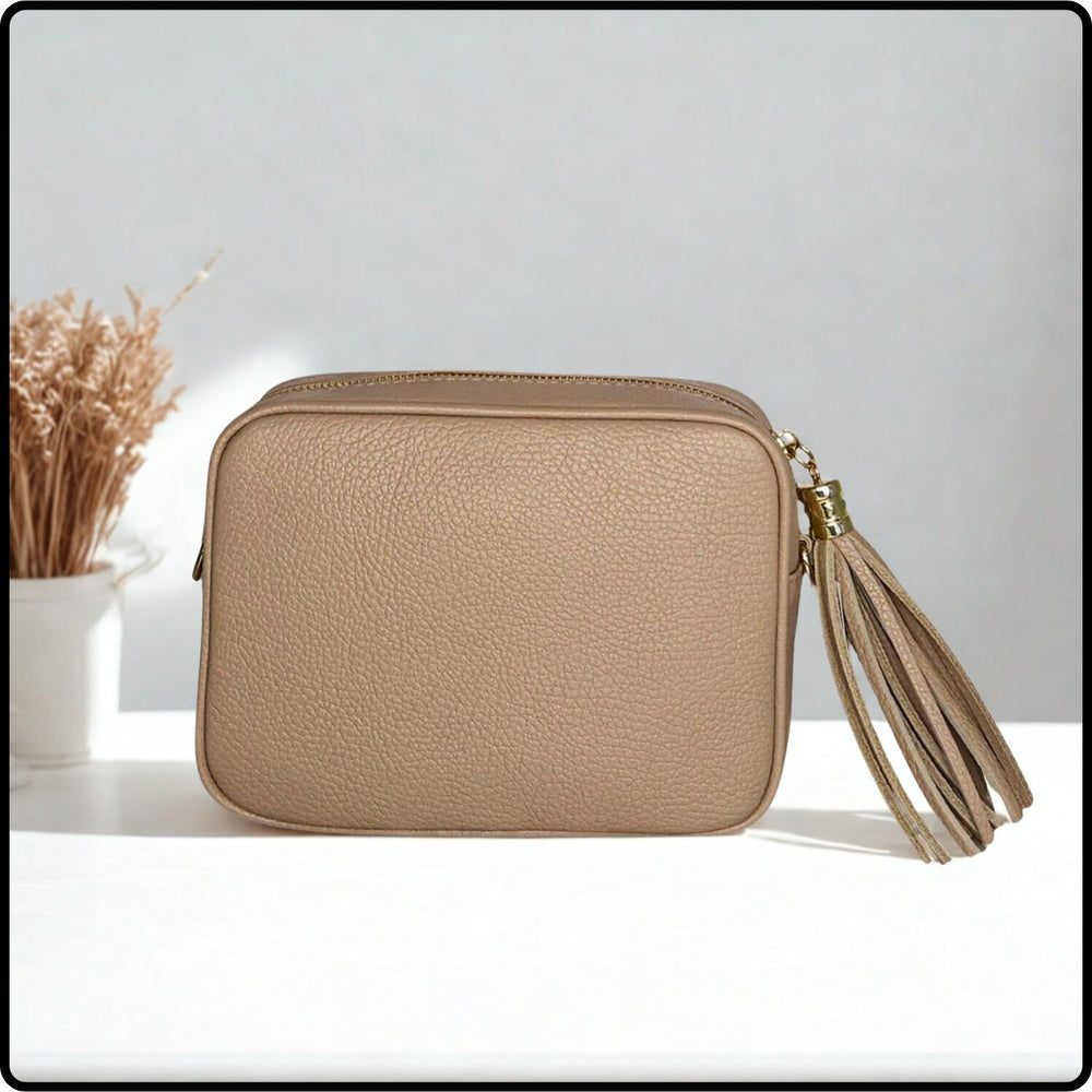 Leather Cross Body Bag Tassel- PS233-SMOKE ROSE