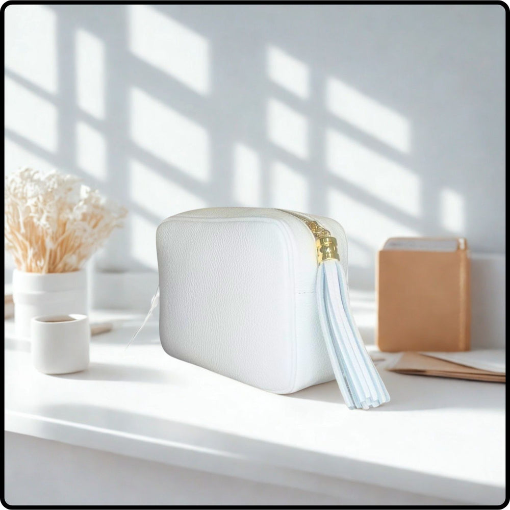 Leather Cross Body Bag Tassel- PS233-WHITE