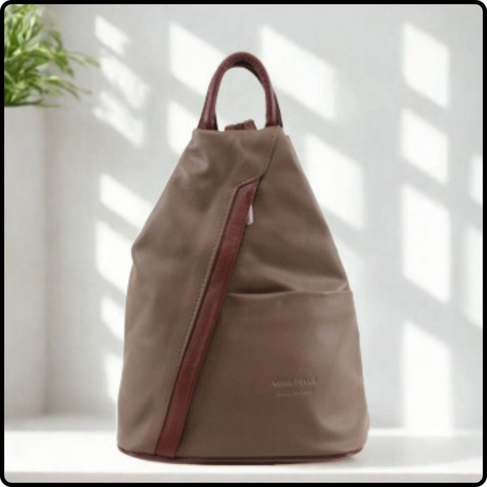 Large Soft Leather Backpack - VPR244-KHAKI/BROWN