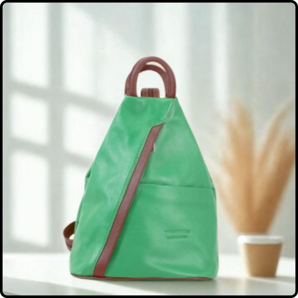 Large Soft Leather Backpack - VPR244-LIGHT GREEN/BROWN