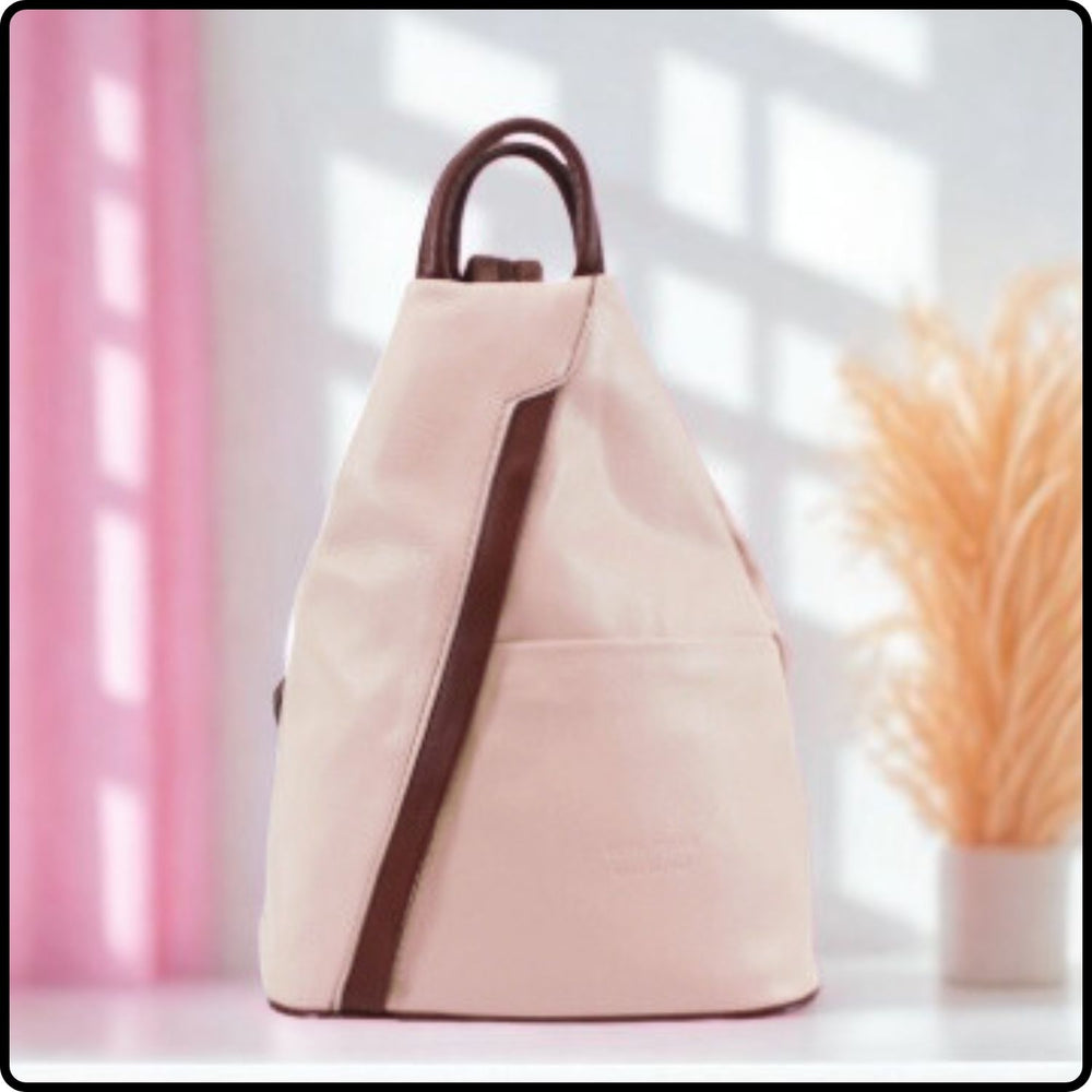 Large Soft Leather Backpack - VPR244-PINK/BROWN