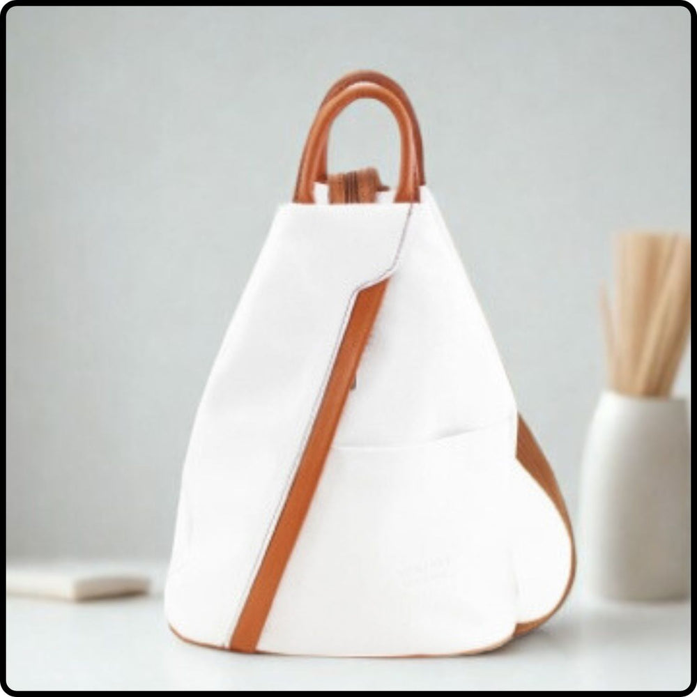 Large Soft Leather Backpack - VPR244-WHITE/TAN