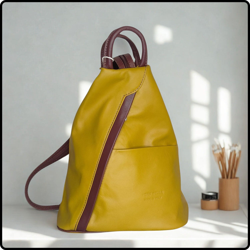 Large Soft Leather Backpack - VPR244-YELLOW/BROWN