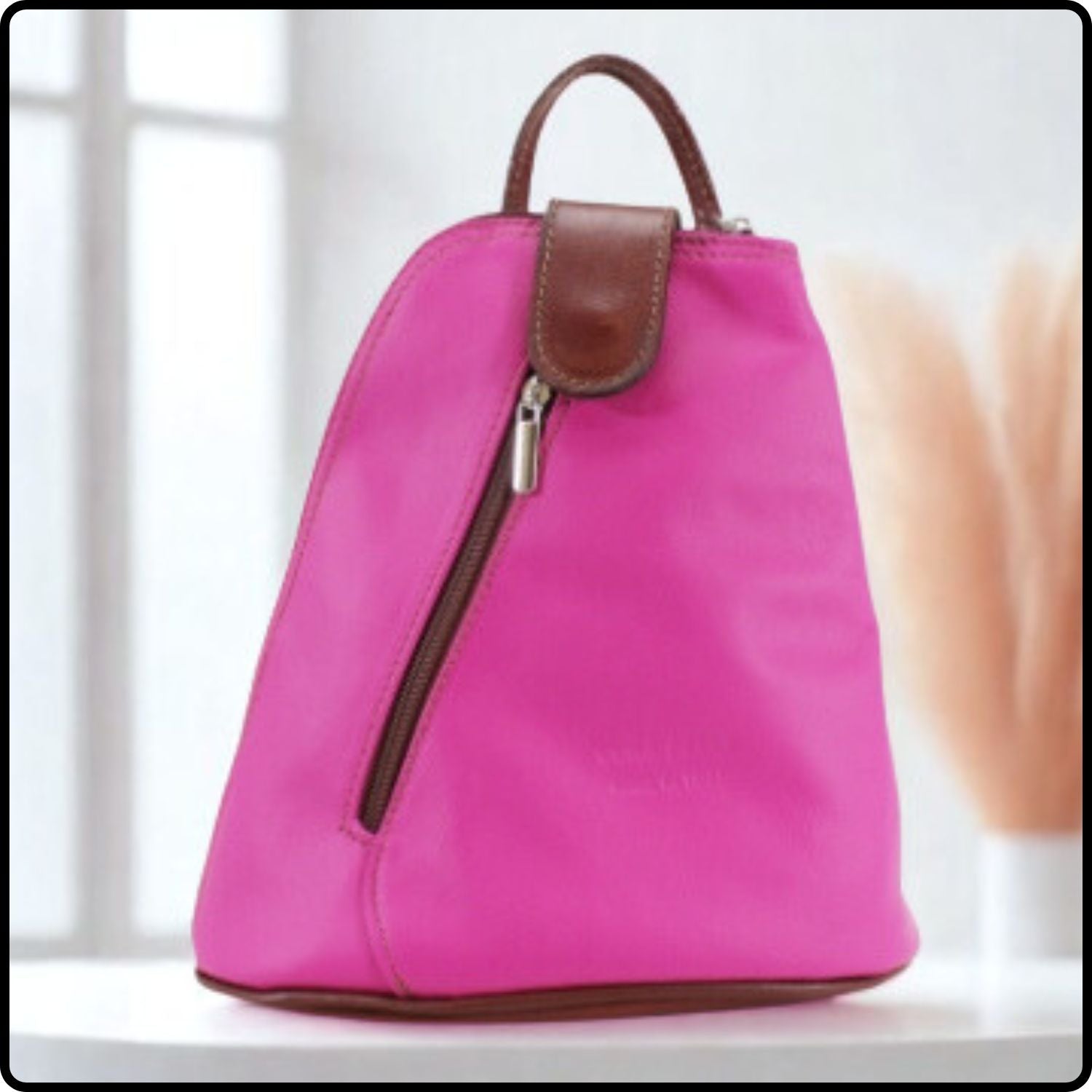 Small Soft Leather Backpack - VPB14-FUSCHIA/BROWN