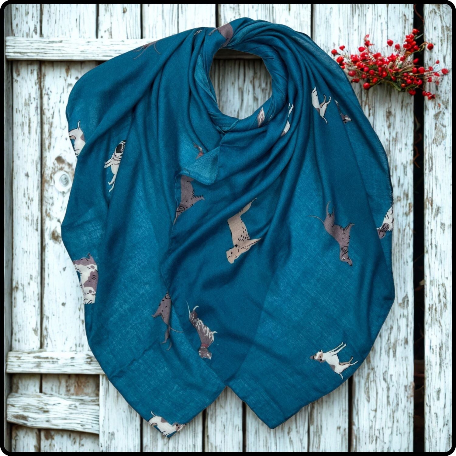 Dog Print Scarf Mixed Breeds on Teal - SDMBT