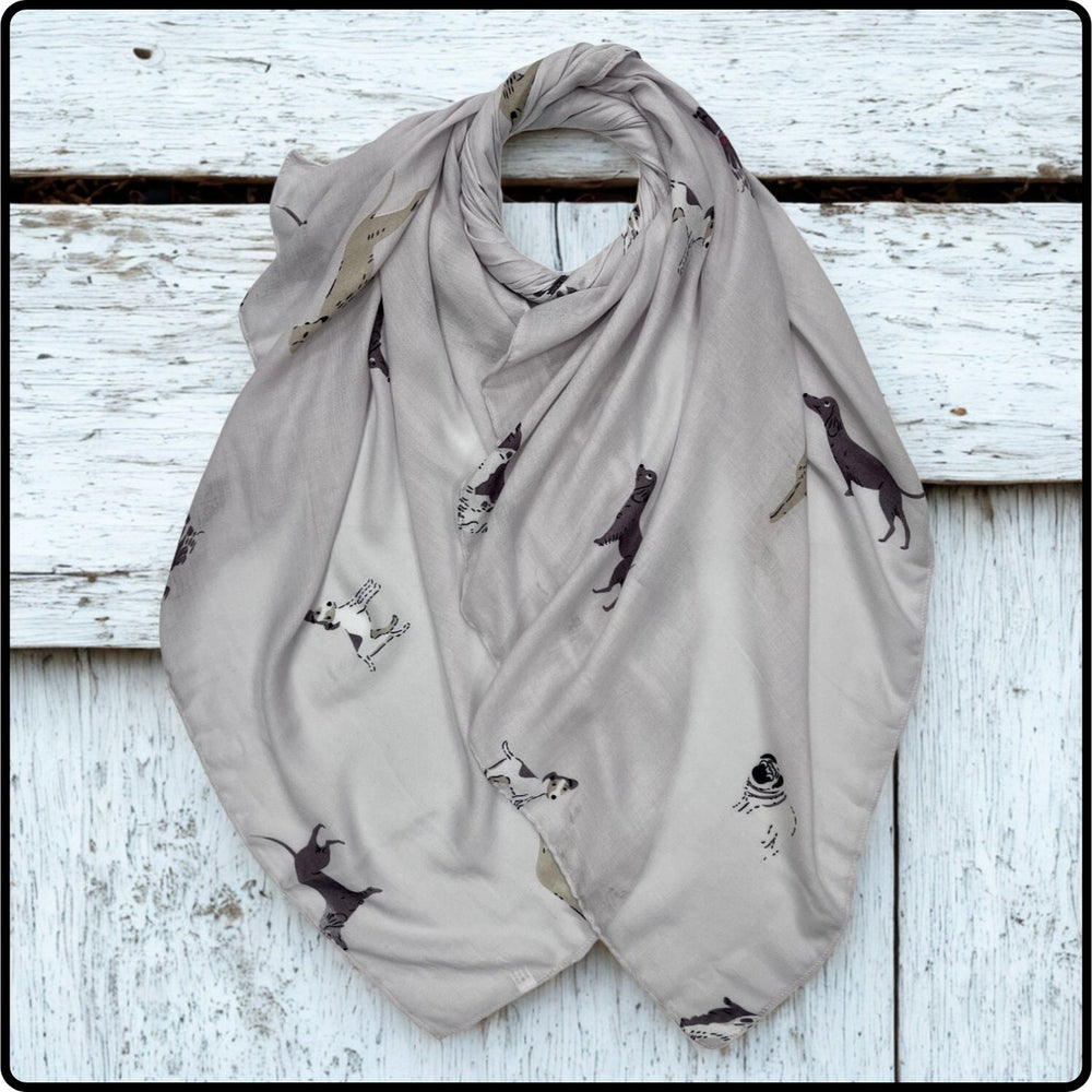 Dog  Print Scarf in White - SDPW