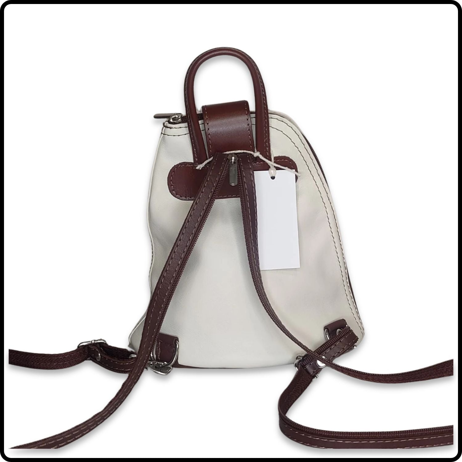 Small Soft Leather Backpack - VPB14-BEIGE/BROWN
