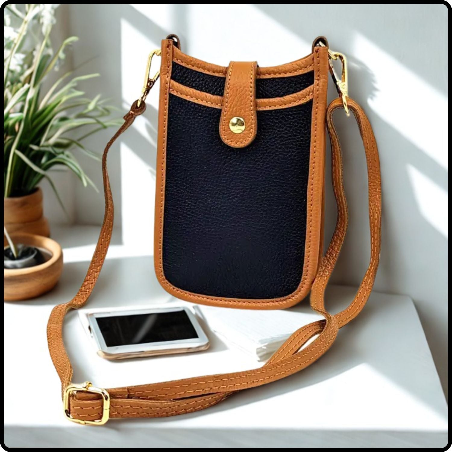 Two-Tone Cross-Body Bag-TT-BLACK