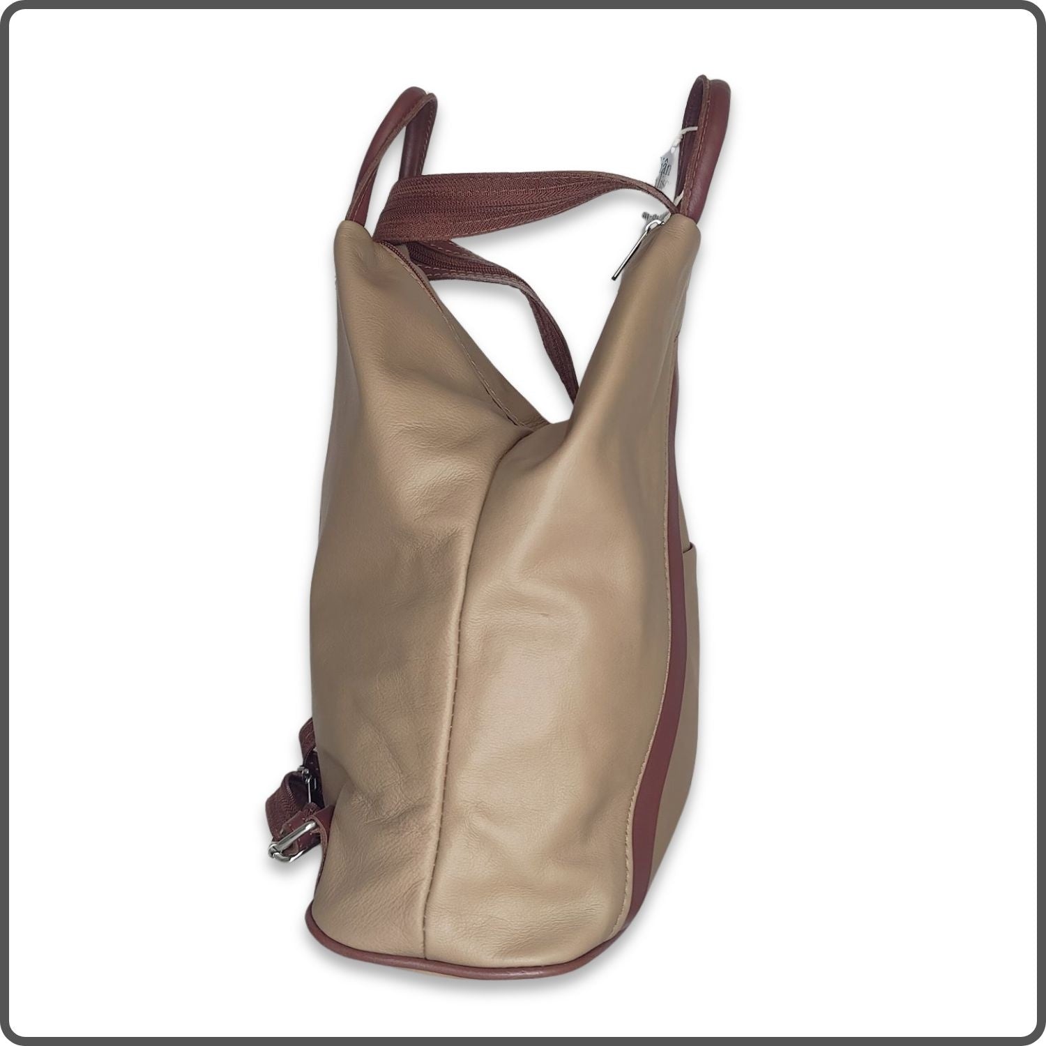 Large Soft Leather Backpack - VPR244-KHAKI/BROWN