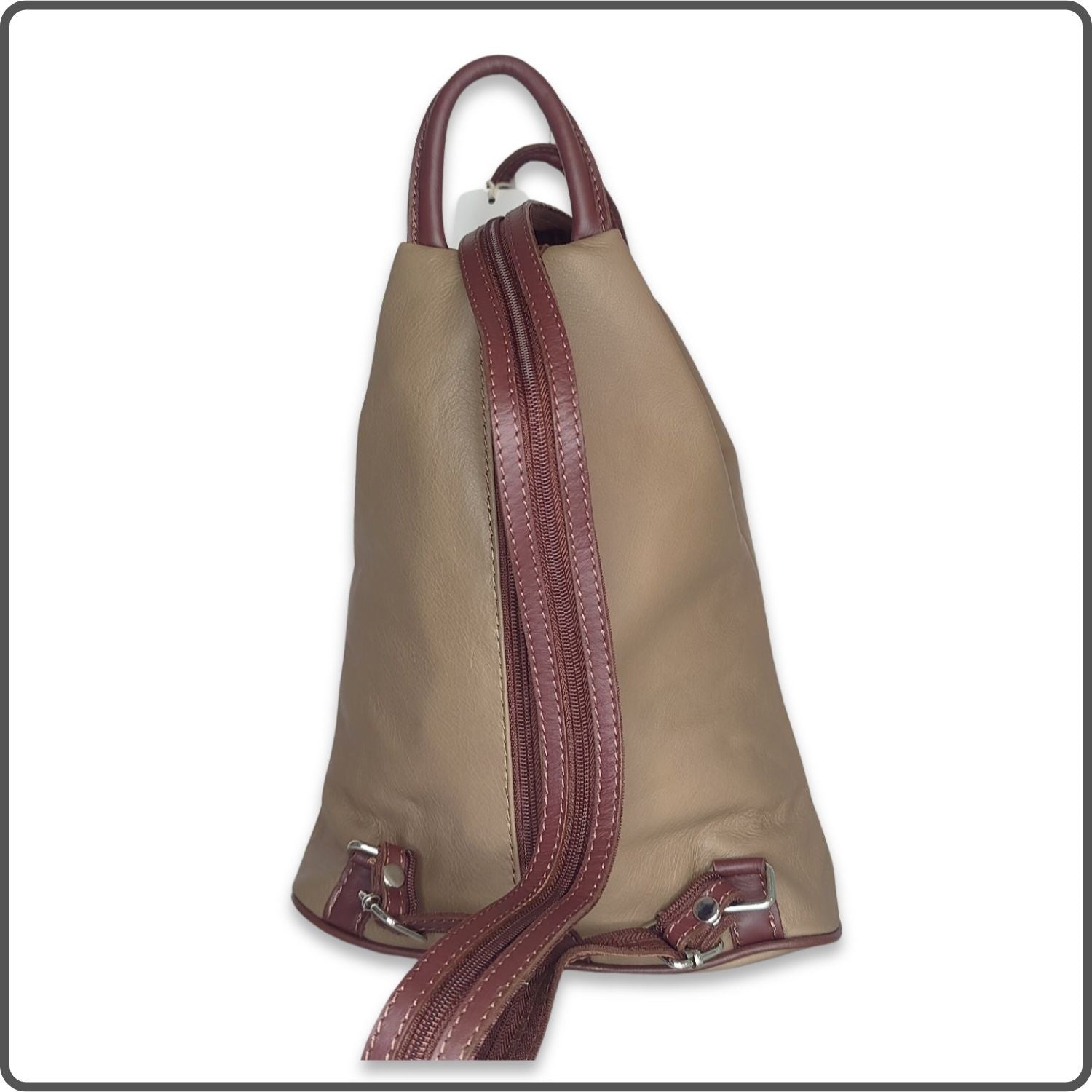 Large Soft Leather Backpack - VPR244-KHAKI/BROWN