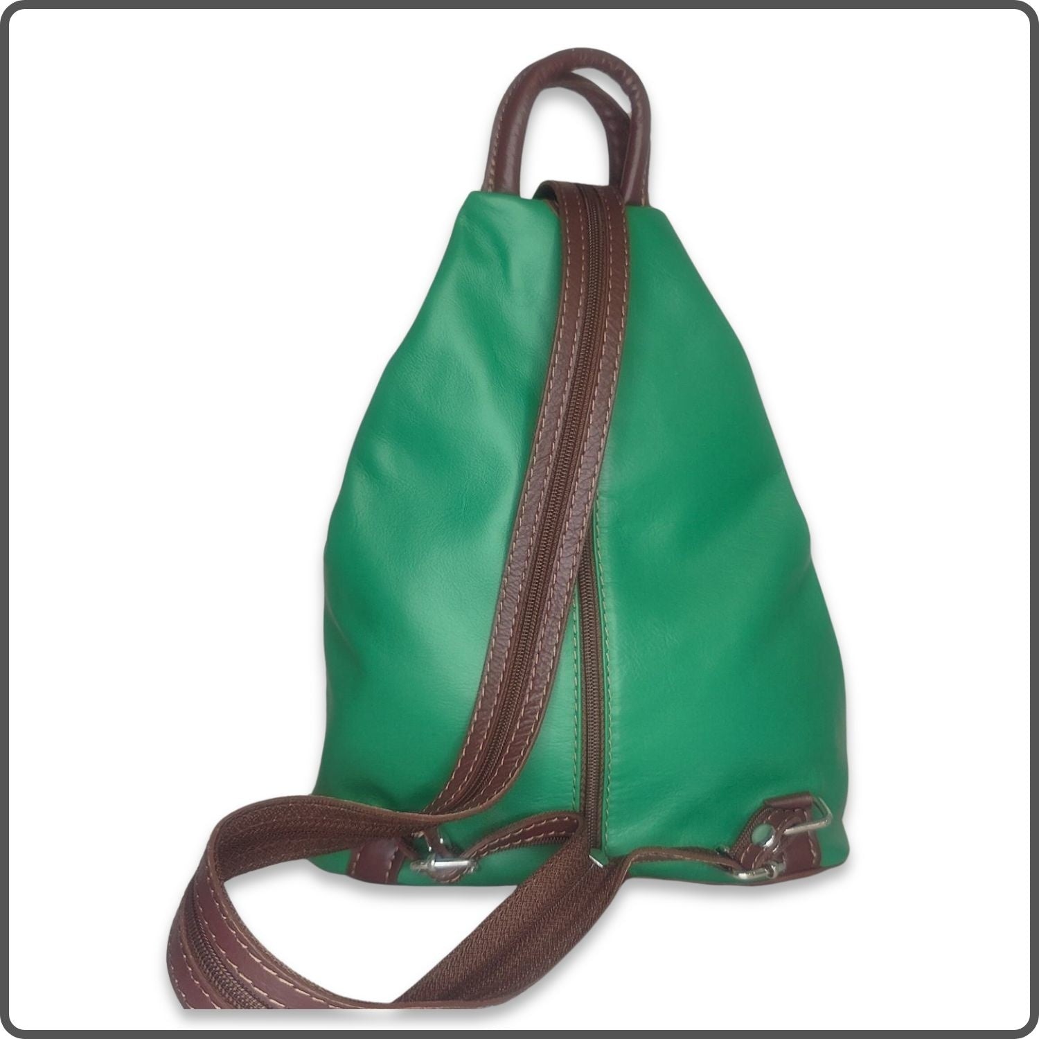 Large Soft Leather Backpack - VPR244-LIGHT GREEN/BROWN