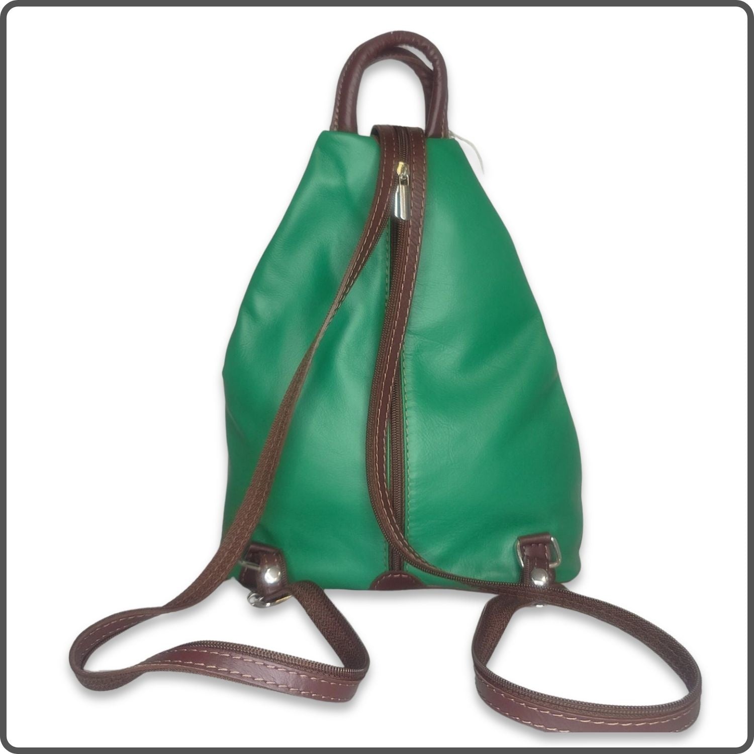 Large Soft Leather Backpack - VPR244-LIGHT GREEN/BROWN