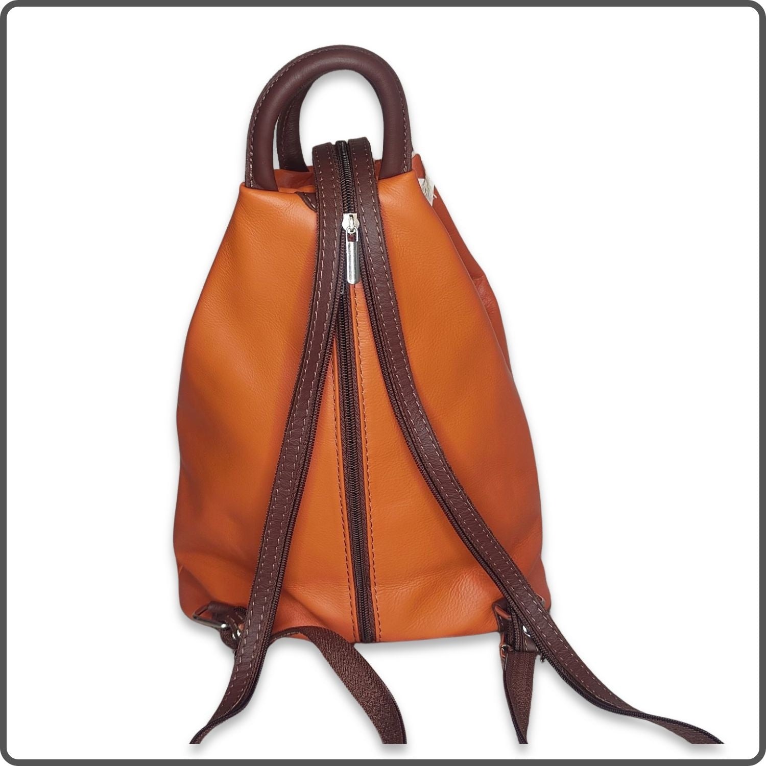 Large Soft Leather Backpack - VPR244-ORANGE/BROWN