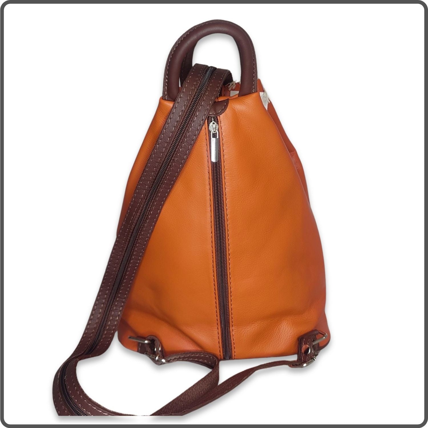 Large Soft Leather Backpack - VPR244-ORANGE/BROWN