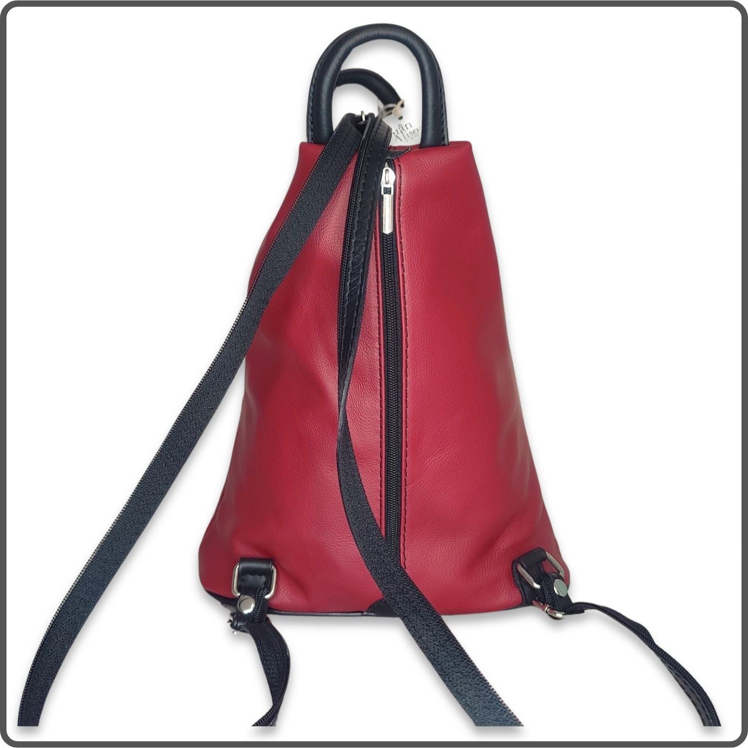 Large Soft Leather Backpack - VPR244-RED/BLACK