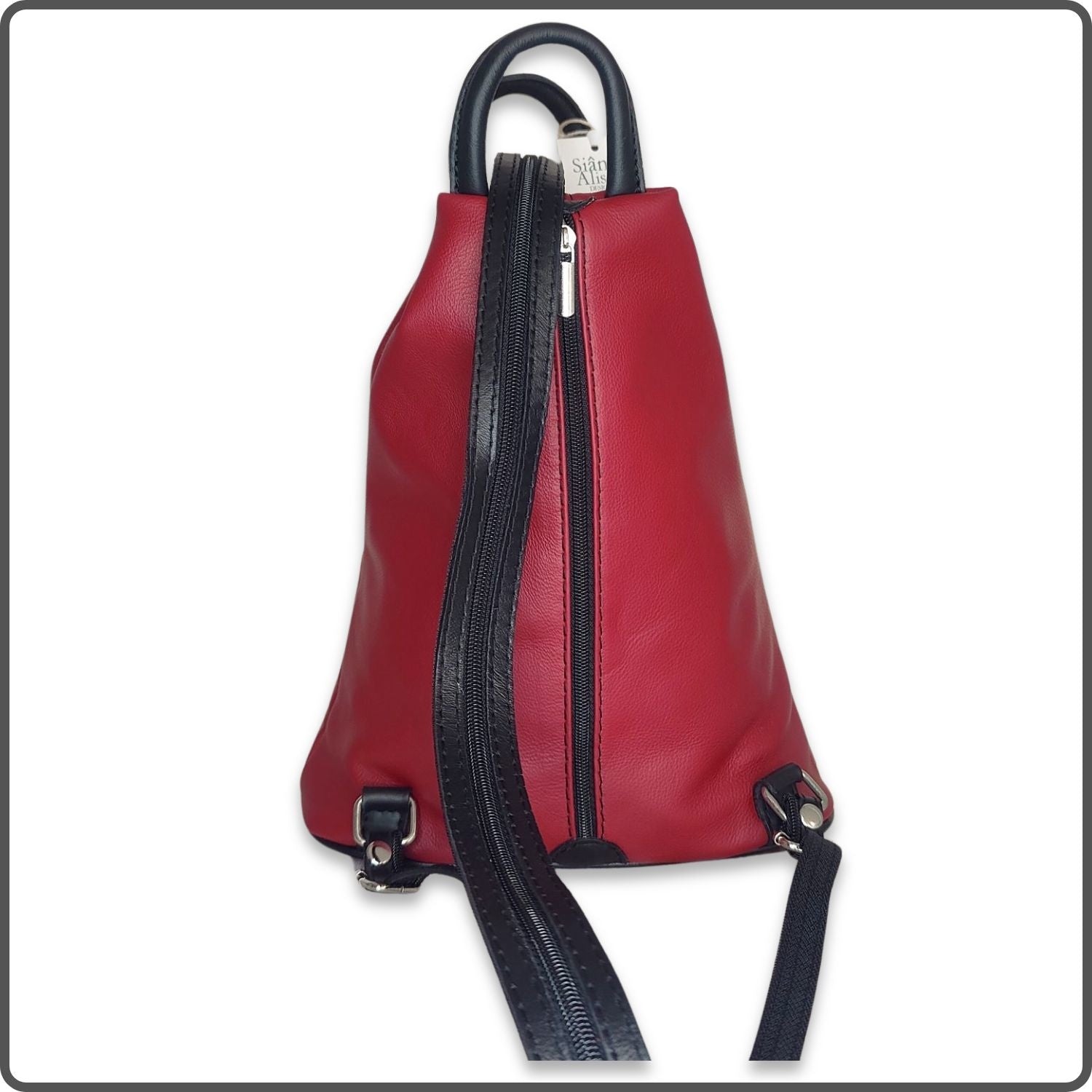 Large Soft Leather Backpack - VPR244-RED/BLACK