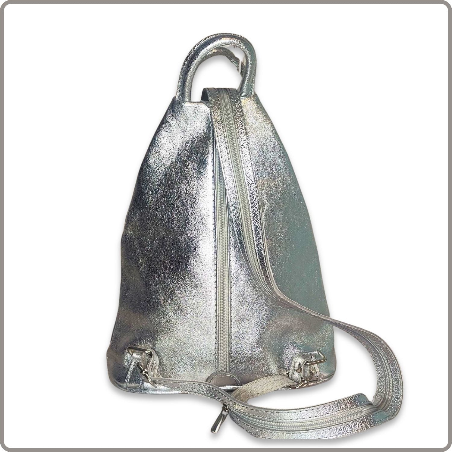 Large Soft Leather Backpack - VPR244-SILVER