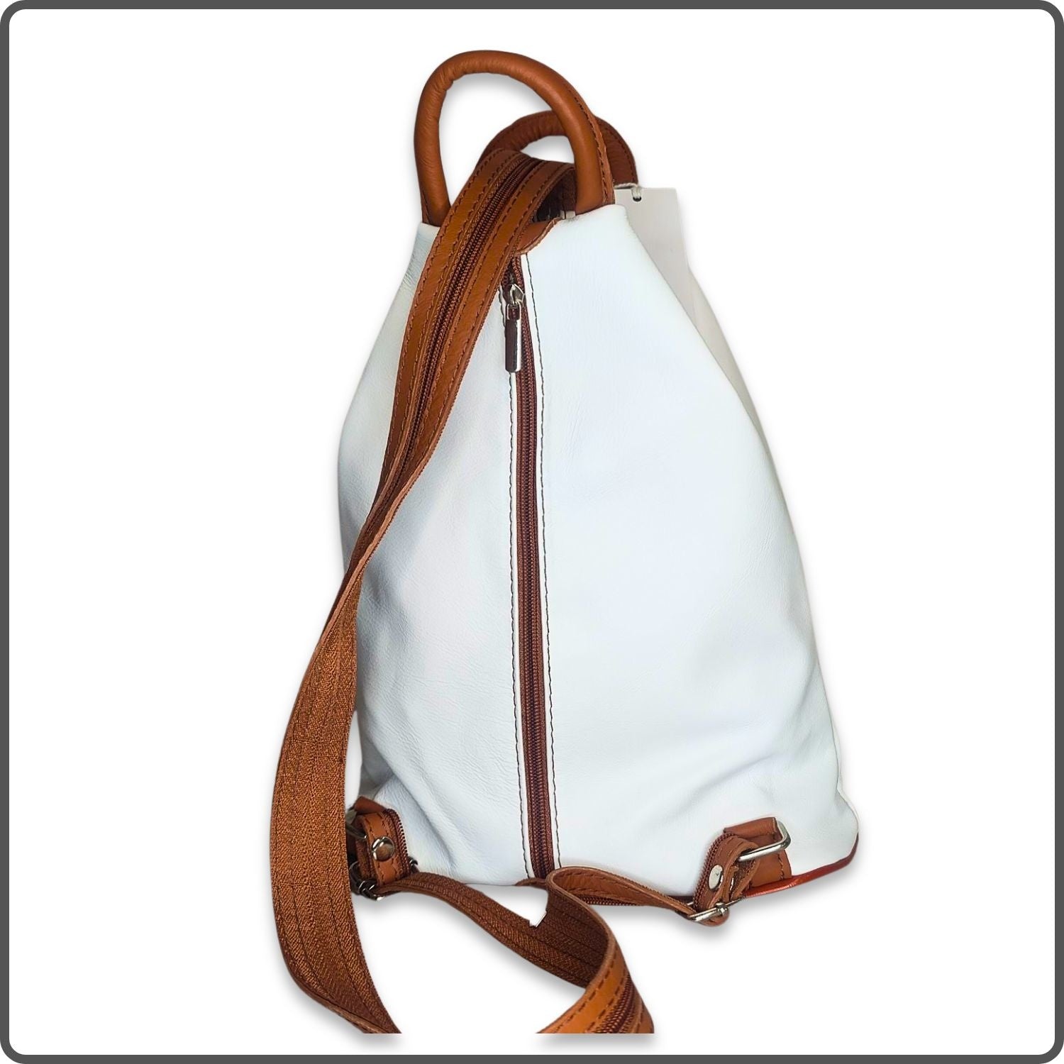 Large Soft Leather Backpack - VPR244-WHITE/TAN