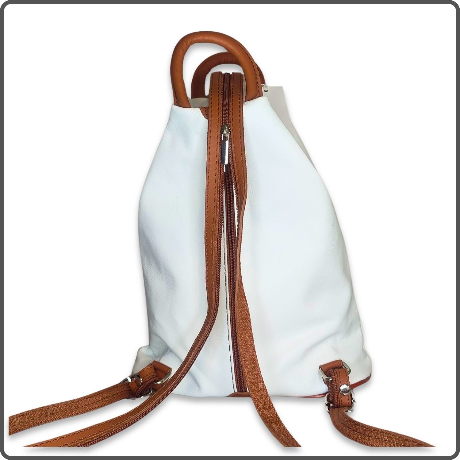 Large Soft Leather Backpack - VPR244-WHITE/TAN