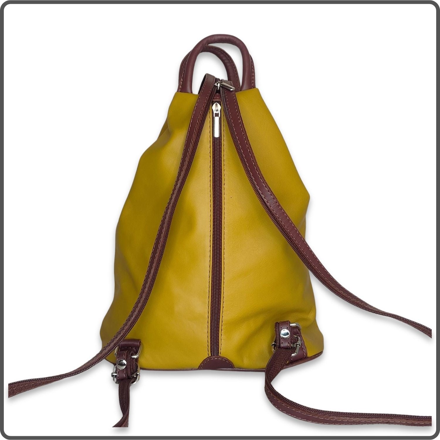 Large Soft Leather Backpack - VPR244-YELLOW/BROWN