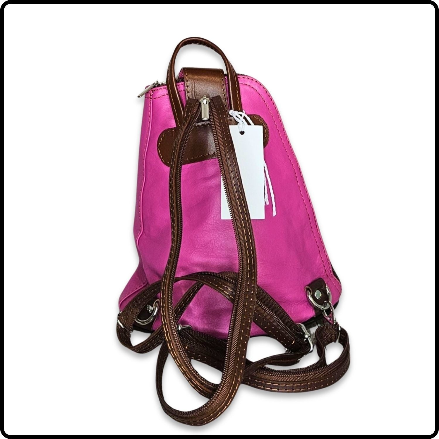 Small Soft Leather Backpack - VPB14-FUSCHIA/BROWN