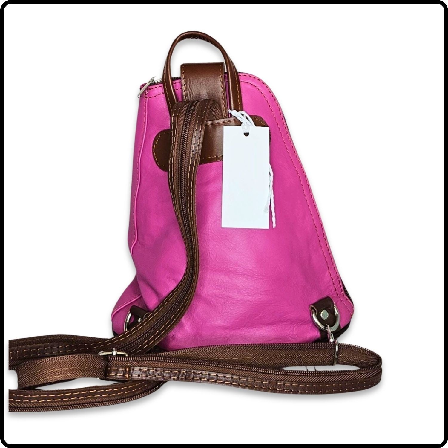 Small Soft Leather Backpack - VPB14-FUSCHIA/BROWN