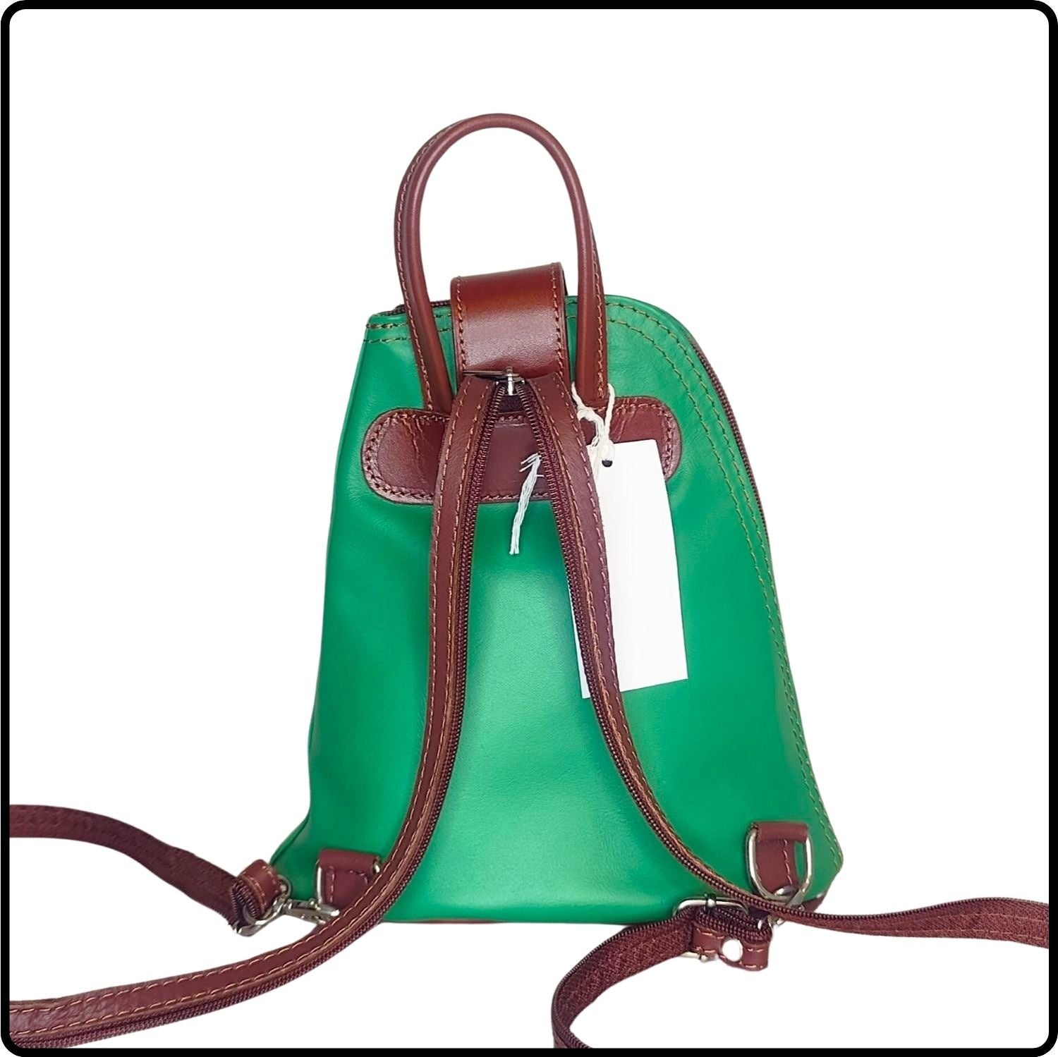 Small Soft Leather Backpack - VPB14-LIGHTGREEN/BROWN