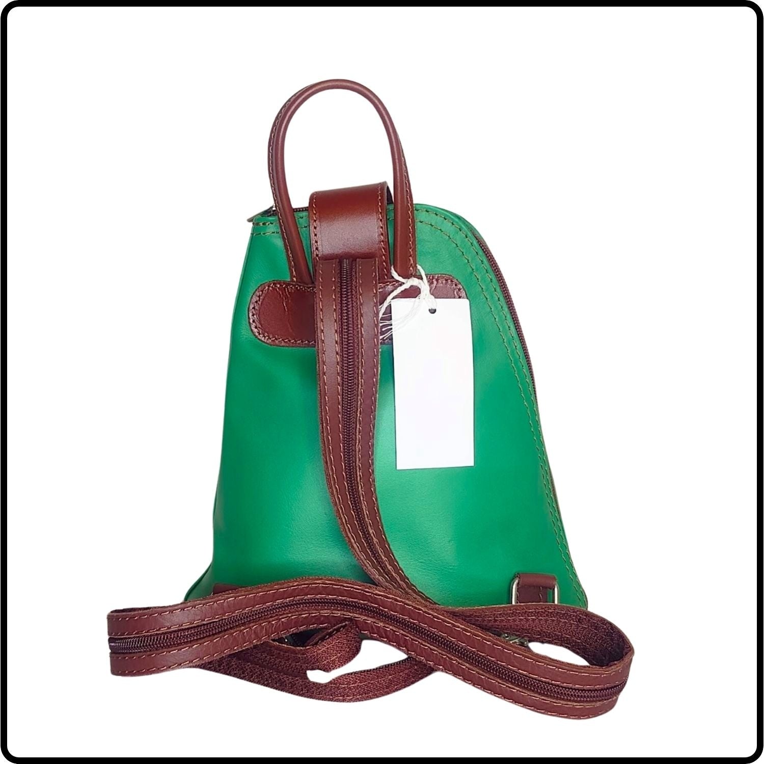 Small Soft Leather Backpack - VPB14-LIGHTGREEN/BROWN